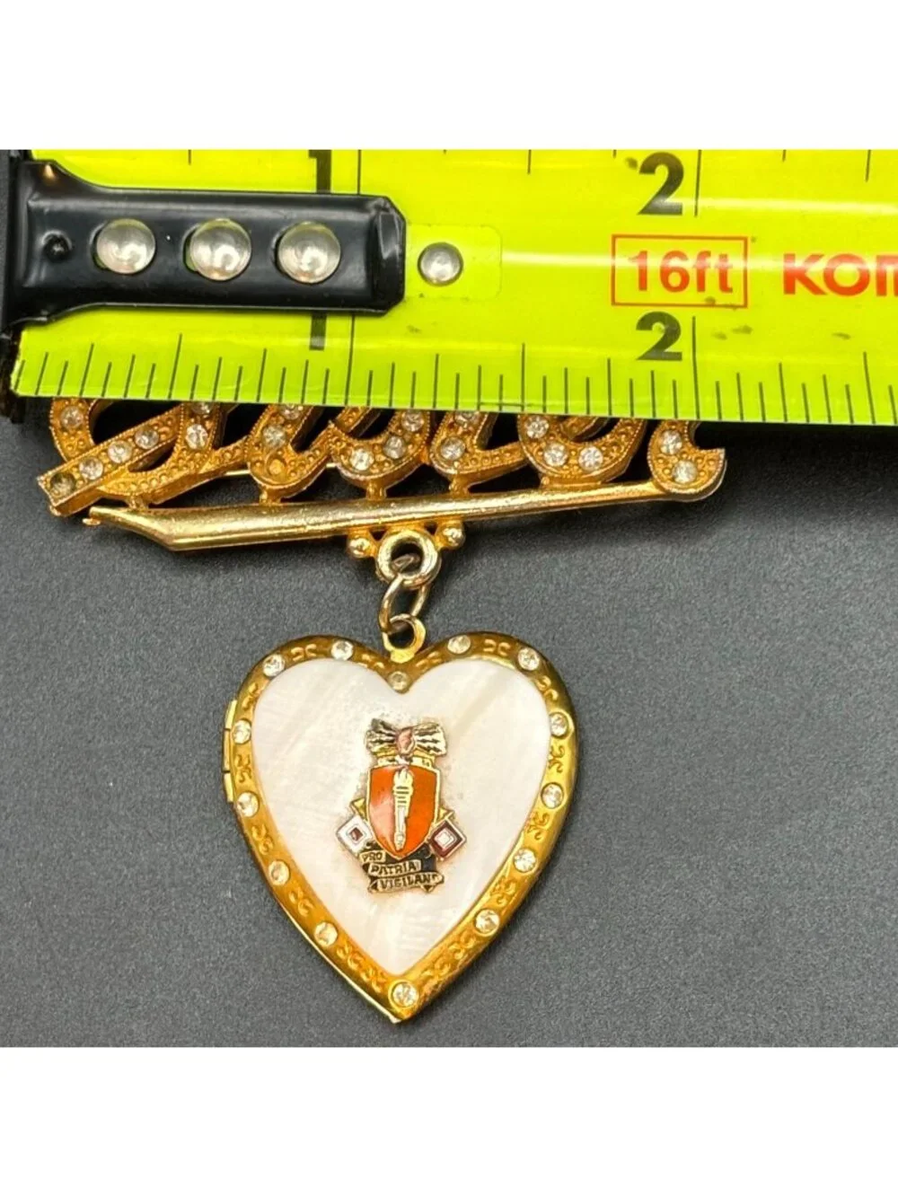 WWII Army Signal Corps Sweetheart Locket Brooch Pin Kinney Mother of Pearl